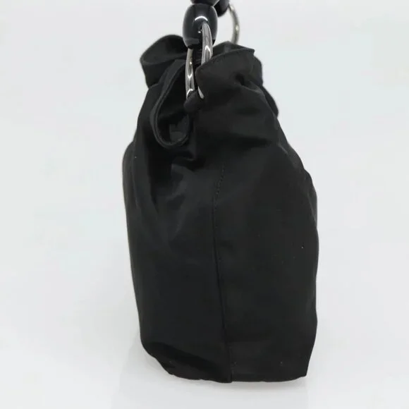 Christian Dior Maris Pearl Hand Bag Nylon Black Silver